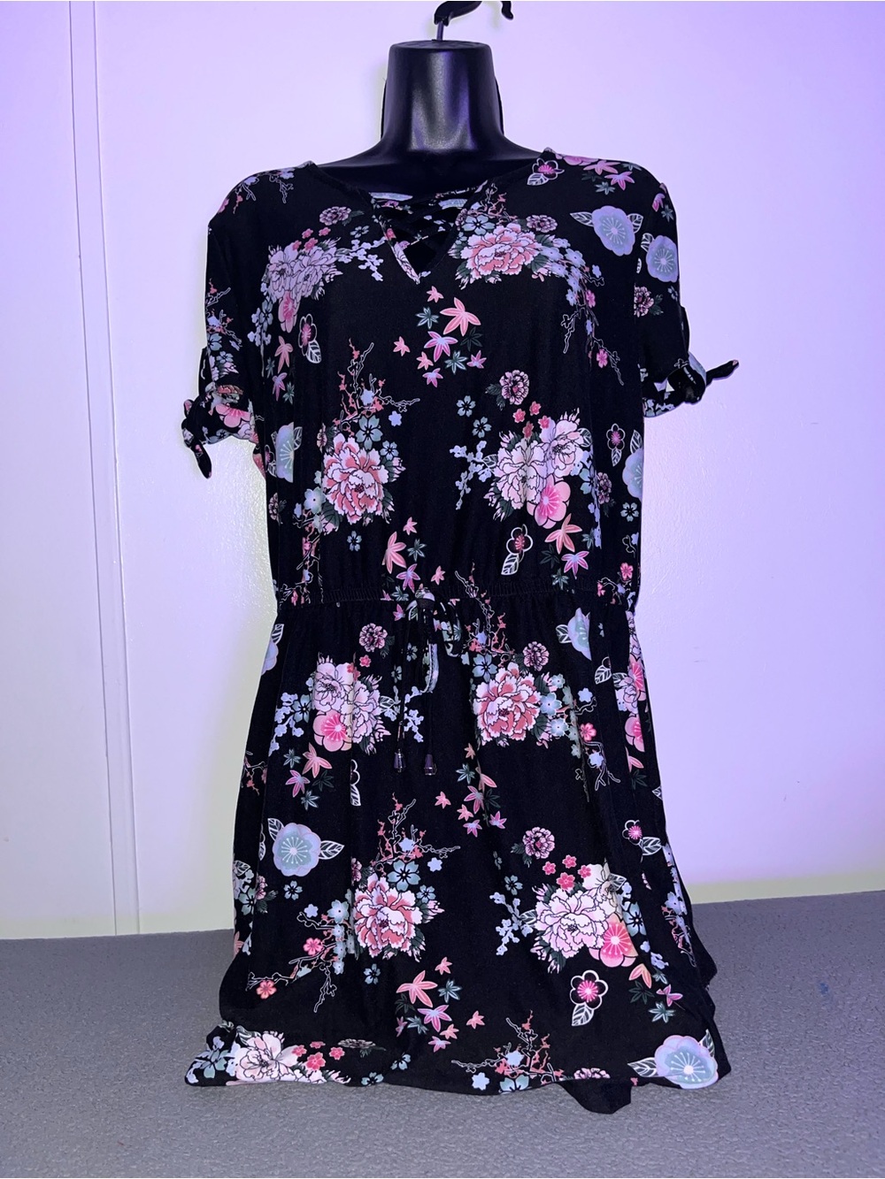 No Boundaries Black Floral Lace-Trim Dress - XL